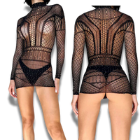 Aşk Lingerie Taşlı Karanlıkta Parlar Boğazdan Saran İnce File Mini Fantezi Vücut Çorabı