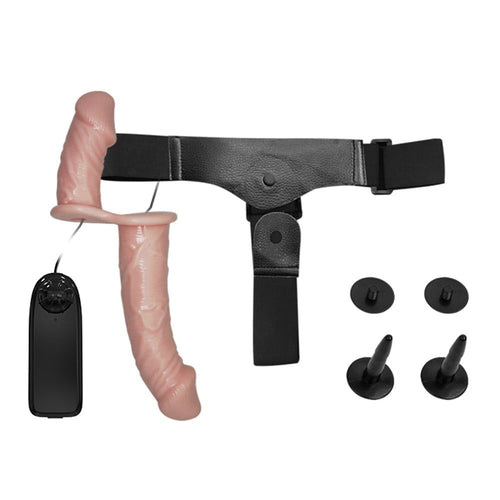 18 CM Biseksüel Belden Bağlamalı Çift Taraflı Titreşimli Dildo Strapon Penis
