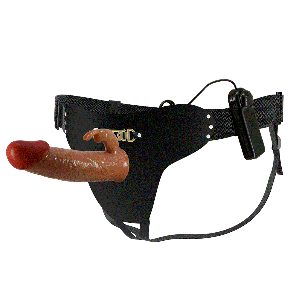 19 CM Belden Bağlamalı İçi Boş Titreşimli Testissiz Uyarıcılı Rabbit Melez Protez Dildo Vibratör Penis