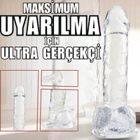 22 CM Realistik Jel Dokulu  Ultra Yumuşak Şeffaf Yapay Penis Dildo