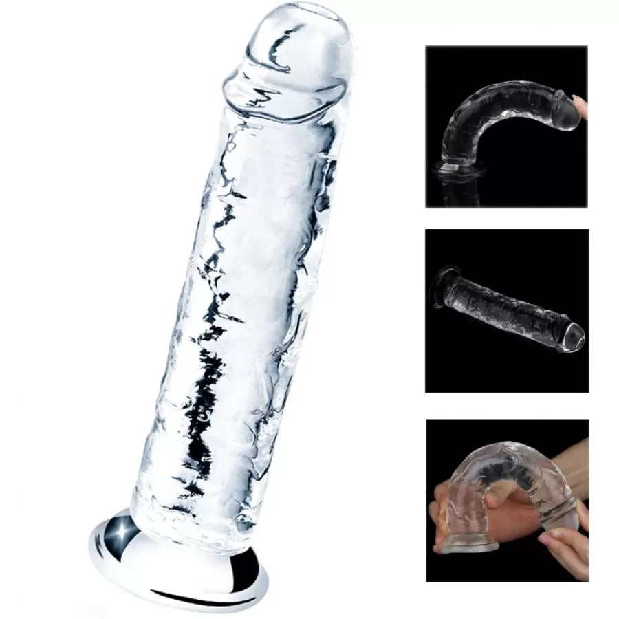 25 CM Realistik Jel Dokulu Testissiz Ultra Yumuşak Şeffaf Yapay Penis Dildo