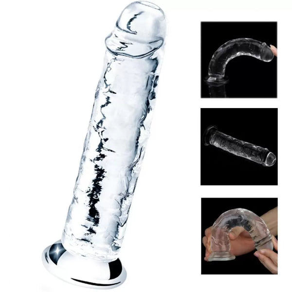 25 CM Realistik Jel Dokulu Testissiz Ultra Yumuşak Şeffaf Yapay Penis Dildo