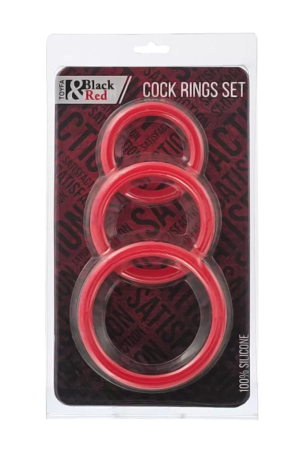 3&amp;#39;lü Black &amp; Red Penis Halkası Seti Kırmızı