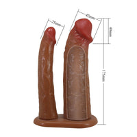 4 CM Dolgulu Uzatmalı Çiftli Çatal İçi Boş 17,5 CM Realistik Dokulu Çatal Dildo Penis Kılıfı