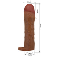 Extended Series Premium Dokulu 5 CM Dolgulu Testis Halkalı Melez Rengi Silikon Penis Kılıfı Hani