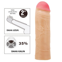 Extended Series Premium Dokulu 5 CM Dolgulu Ten Rengi Silikon Penis Kılıfı Chane