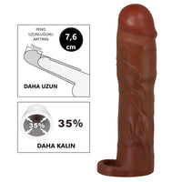 Extended Series Premium Dokulu 7,6 CM Dolgulu Testis Halkalı Melez Rengi Silikon Penis Kılıfı Gerd