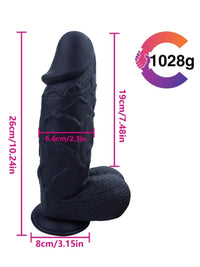 26 cm Realistik Dildo – Siyah | Kalın | Anal & Vajinal | Medikal Silikon