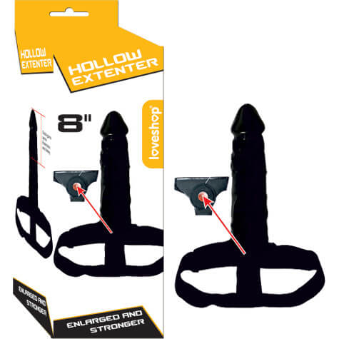 20 CM Hollow Extender 7 CM Dolgulu Uzatmalı İçi Boş Realistik Dokulu İçi Boş Belden Bağlamalı Siyahi Dildo Strapon Penis