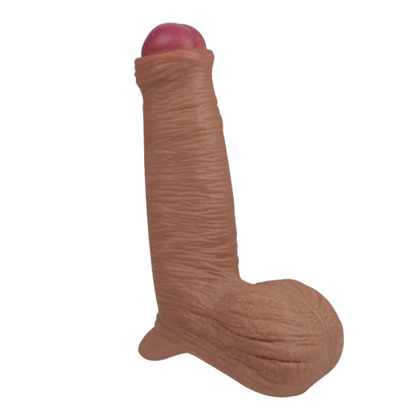 Özel Üretim Çift Katmanlı Kayar Deri Özellikli 21 CM Uzatmalı Dolgulu Testis Boşluklu Sünnetsiz Realistik Dokulu Penis Kılıfı