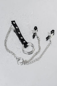 Metal Meme Kelepçesi & Penis Halkası Set – Gümüş, 60 cm