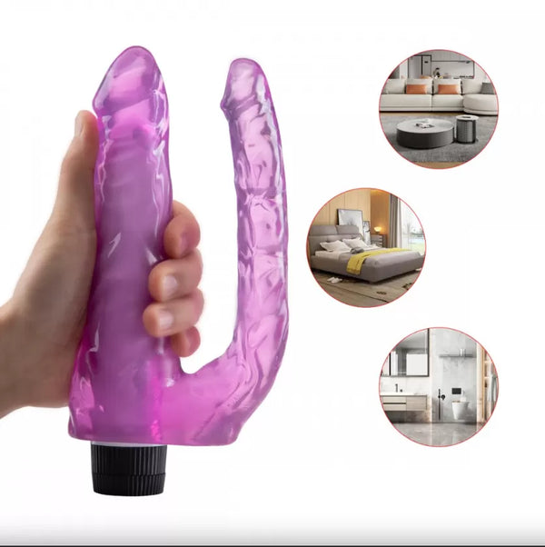 Double Penis Çift Taraflı Realistik Dokulu Titreşimli Dildo Vibratör Penis