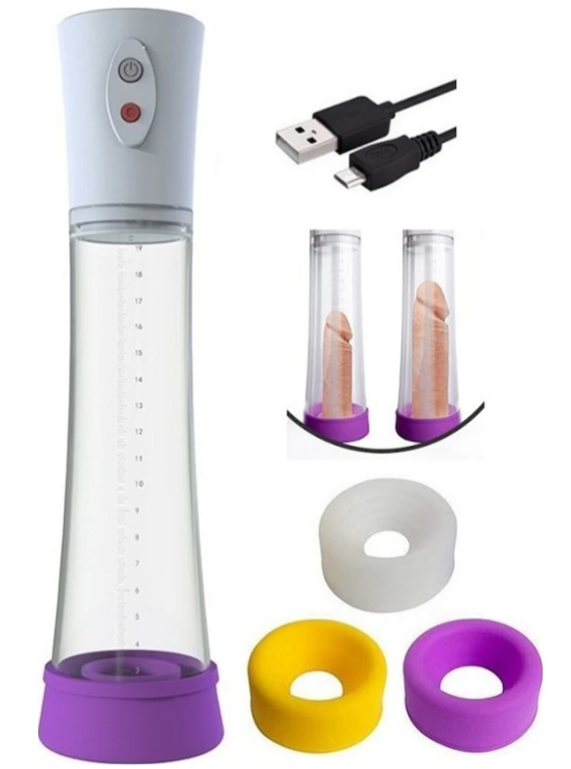 20 CM Electric Vacum Pump Usb Şarjlı Yedek Başlıklı Otomatik Vakumlu Penis Pompası Beyaz