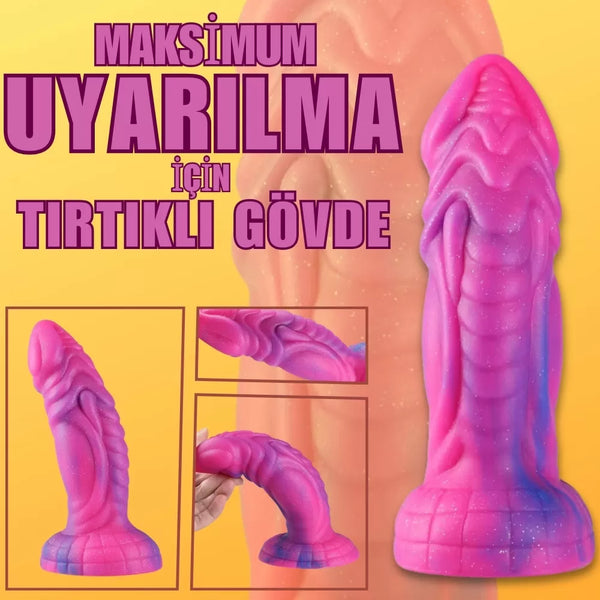 Ejderha Canavarı Yıldızlı Simli Yumuşak Dokulu Kalın Realistik Yapay Penis Dildo
