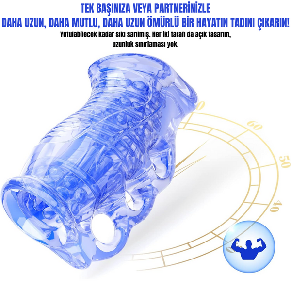 Erkek Penis Eğitim Mastürbatörü İki Tarafı Açık Uçlu Tırtıklı Stroker