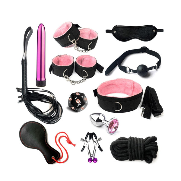 13 Parça Fantezi Fetiş Seti  Pembe Siyah