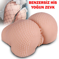 Gerçekçi Dokuda File Desenli Özel Tasarıma Sahip Realistik Anal Vajinal Girişli Kalça Mastürbatör