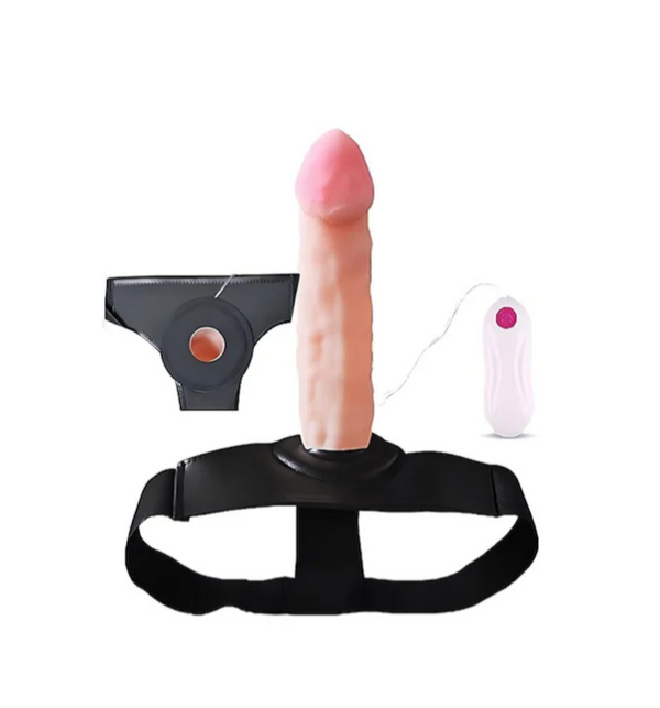 20 CM Hollow Extender 7 CM Dolgulu Uzatmalı İçi Boş Realistik Dokulu Titreşimli İçi Boş Belden Bağlamalı Vibratör Strapon Penis