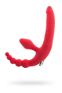 Kırmızı Black &amp; Red Titreşimli Çift Taraflı Dildo Strapless Strap-ON