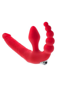 Kırmızı Black &amp; Red Titreşimli Çift Taraflı Dildo Strapless Strap-ON