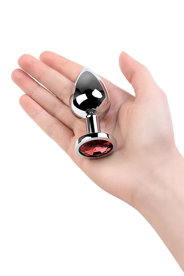 Kırmızı Metal Taşlı Özel Mücevheratlı Büyük Boy Metal Anal Plug Tıkaç