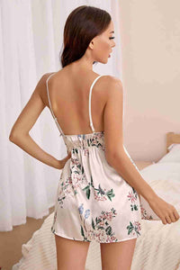 Aşk Lingerie Ayarlanabilir Askılı Çiçek Baskılı Yumuşacık Şık Dantelli Saten Gecelik Beyaz
