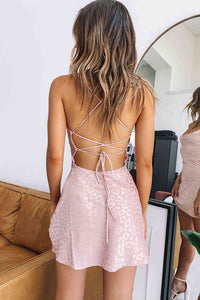 Aşk Fantazi Özel Baskılı İşlemeli Saten Mini Elbise Pembe