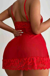 Aşk Fantazi Dantel Babydoll Gecelik Takım Kırmızı