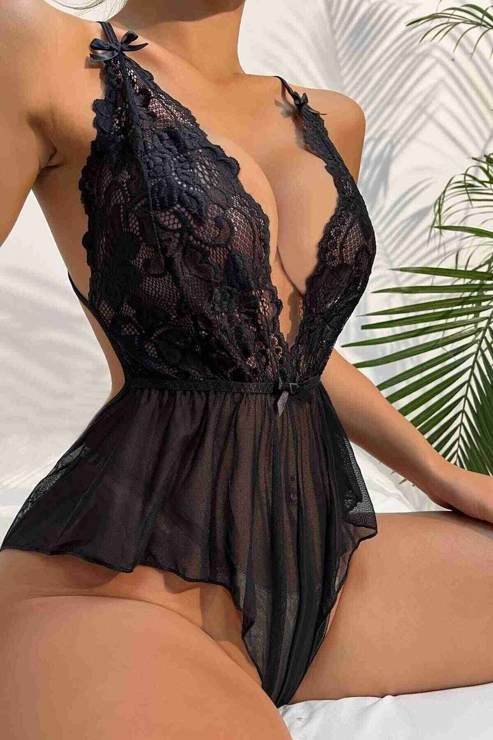 Aşk Fantazi Dantelli Gecelik Babydoll Bodysuit Siyah