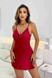 Aşk Lingerie Dantelli Yanlardan Derin Yırtmaçlı Gecelik Kırmızı
