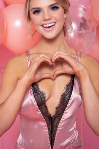 Fantazi Saten Dantel Tulum Gecelik Pembe