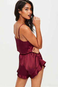 Fantazi Saten Şortlu Pijama Takım Bordo
