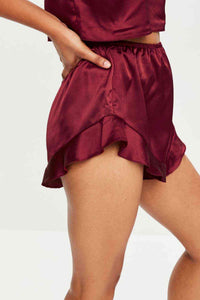 Fantazi Saten Şortlu Pijama Takım Bordo