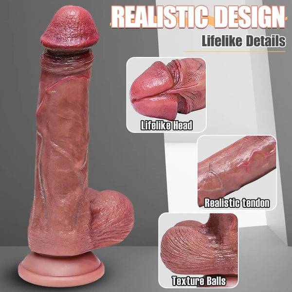 New Master Perfection Dildo Ultra Yumuşak Çift Katmanlı Damarlı Realistik Yapay Dildo Penis