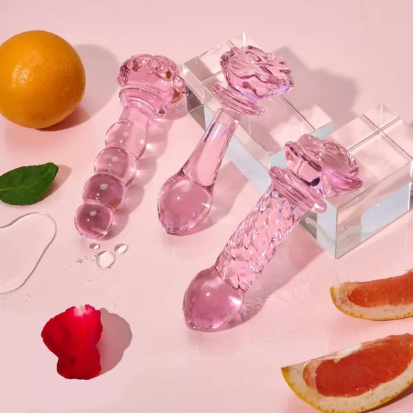 Pembe Kristal Cam Anal Plug Yapay Penis 16 CM