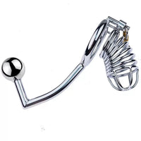 Perine Ve Prostat Uyarıcı Plug Kilitli Çelik Fetiş Penis Kafesi 