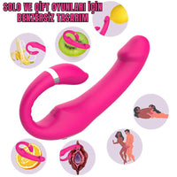 Flamingo Çift Motorlu Isıtmalı Şarjlı Bükülebilir Hareketli Strapless Strapon Vibratör