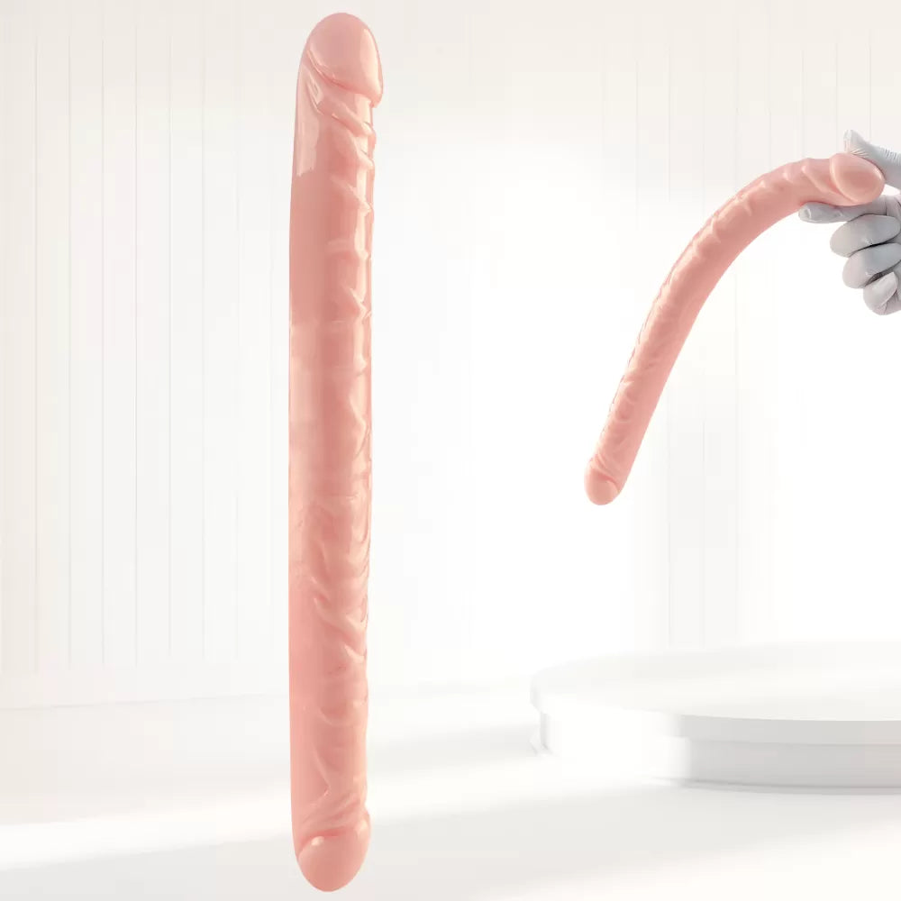 Realistik Dokulu  Çift Taraflı Çift Uçlu 34 CM Gerçekçi Yapay Penis Dildo