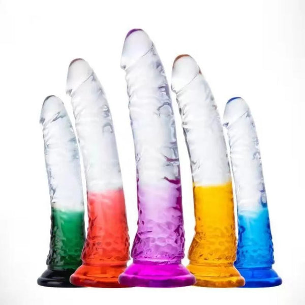 Realistik Jel Dokulu Testissiz Ultra Yumuşak Şeffaf Kırmızı Yapay Penis Dildo 