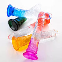 Realistik Jel Dokulu Testissiz Ultra Yumuşak Şeffaf Kırmızı Yapay Penis Dildo 