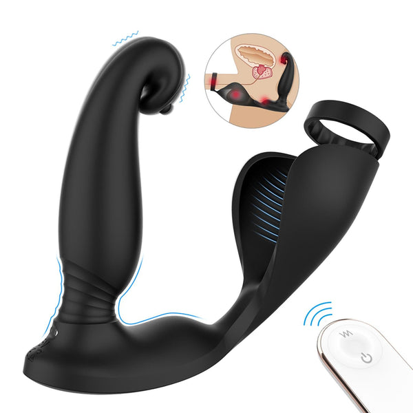 Yırtıcı Hayvan Uzaktan Kumandalı Testis Ve Penis Halkalı Çift Penetrasyonlu Prostat Uyarıcı Vibratör