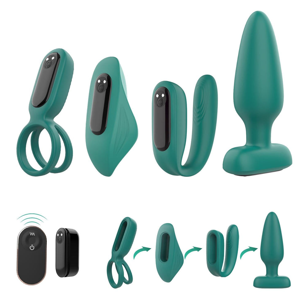 The Love Kit Yeşil Vibratör Set (4-ü-1 Arada) – Çok Fonksiyonlu Keyif Deneyimi | Şarjlı | Su Geçirmez