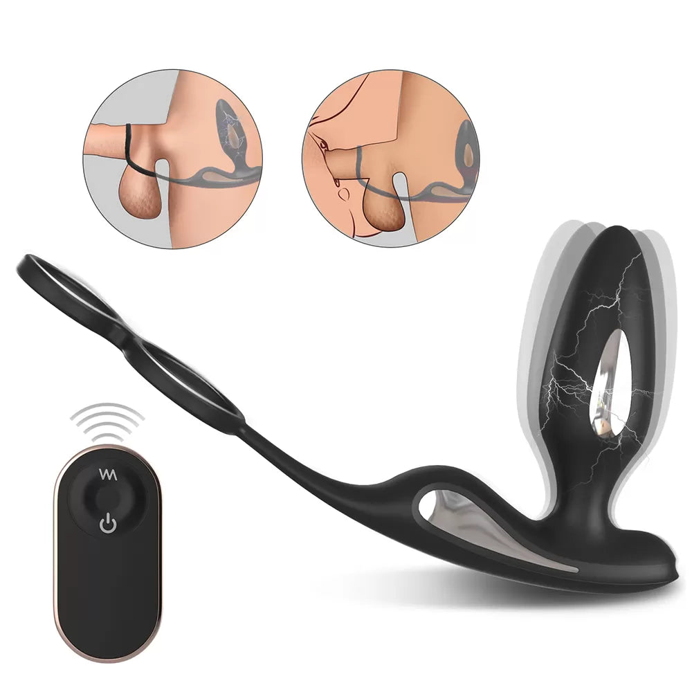 Şarjlı Kumandalı Testis ve Penis Halkalı Penis Elektrikli Uyarıcı Titreşimli Prostat Milking Vibratör