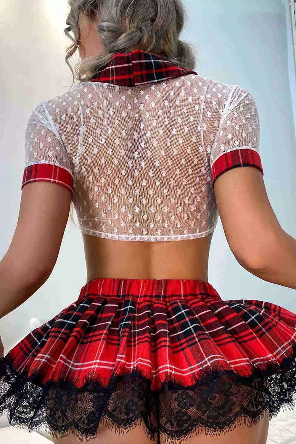 Sexy Kalpli Ekose Etekli Ve Büstiyerli Fantazi Lise Kostüm