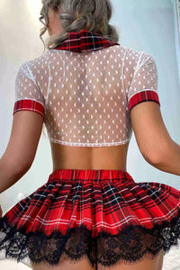 Sexy Kalpli Ekose Etekli Ve Büstiyerli Fantazi Lise Kostüm