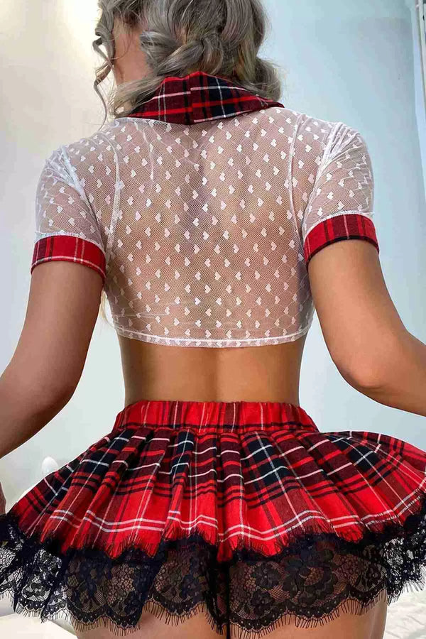 Sexy Kalpli Ekose Etekli Ve Büstiyerli Fantazi Lise Kostüm