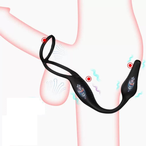 Testis ve Penis Halkalı Titreşimli Perine ve Prostat Uyarıcı Anal Plug Vibratör