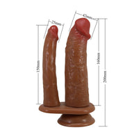 USB Şarjlı Çift Taraflı Titreşimli Ten Hassasiyetinde Et Dokulu Vantuzlu Realistik Çatal Penis Dildo Vibratör Melez