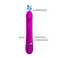 USB Şarjlı Su Fışkırtmalı 12 Fonksiyonlu Klitoris Uyarıcılı Tavşan Vibratör – Mor, 24 cm