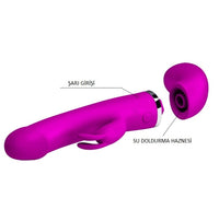 USB Şarjlı Su Fışkırtmalı 12 Fonksiyonlu Klitoris Uyarıcılı Tavşan Vibratör – Mor, 24 cm